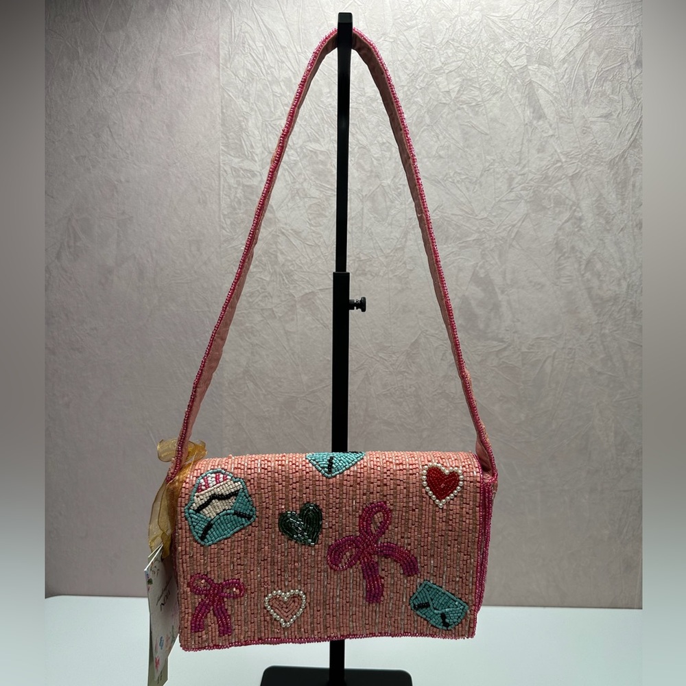 Charming Pink Beaded Shoulder Bag